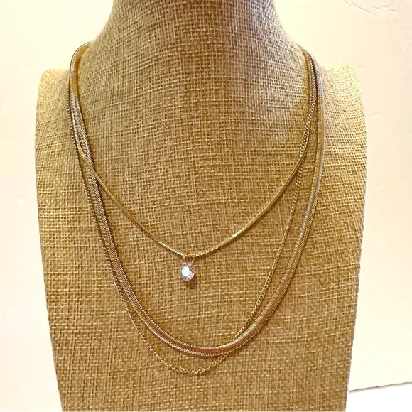 NWT Fashion Accents gold tone multi-strand necklace w/ cubic zirconia charm - Picture 5 of 11